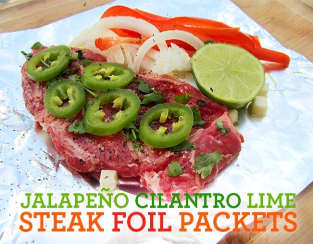 Camping recipe: jalapeno cilantro lime steak sealed in foil for a bold spicy campfire dinner with a kick