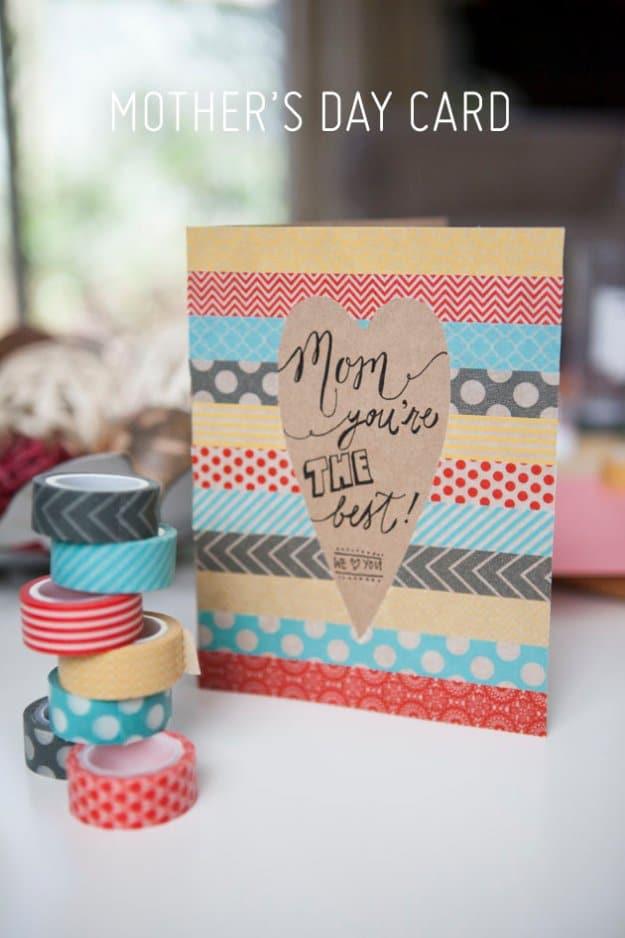 DIY Mothers Day Cards - DIY Washi Tape Mother's Day Card - Creative and Thoughtful Homemade Card Ideas for Mom - Step by Step Tutorials, Best Quotes, Handmade Projects