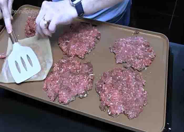 Grilling the onion soup burger patties