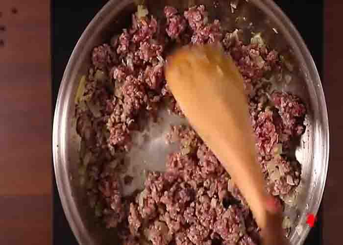 Cooking the ground beef for the stew recipe