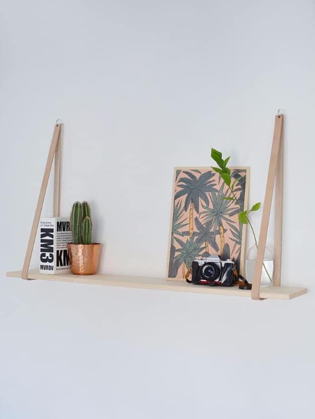 Easy Leather Strap Hanging Shelf, quick enough to finish before nap time and warmth that a plain corner was missing