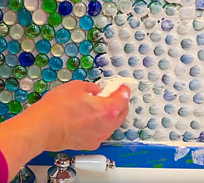 Make a gem backsplash with Dollar Store Gemstones