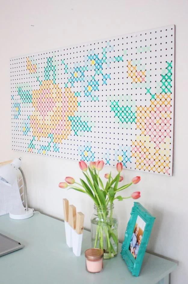 DIY Painted Cross Stitch Art, quick enough to finish in an afternoon and a fun project worth trying this weekend