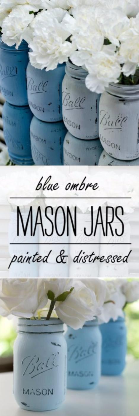 Painted And Distressed Blue Ombre Mason Jars, a fast weekend build even for a novice and a keepsake worth handing down