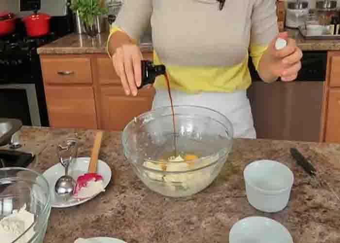 Making the batter for the Boston cream cupcakes