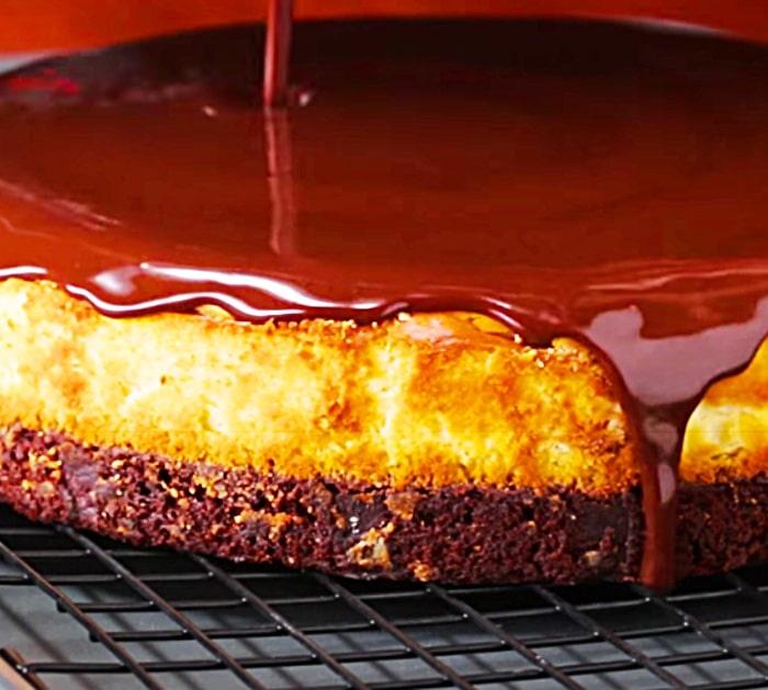 Pour A Chocolate Ganache Over Brownie Fudge Cheesecake