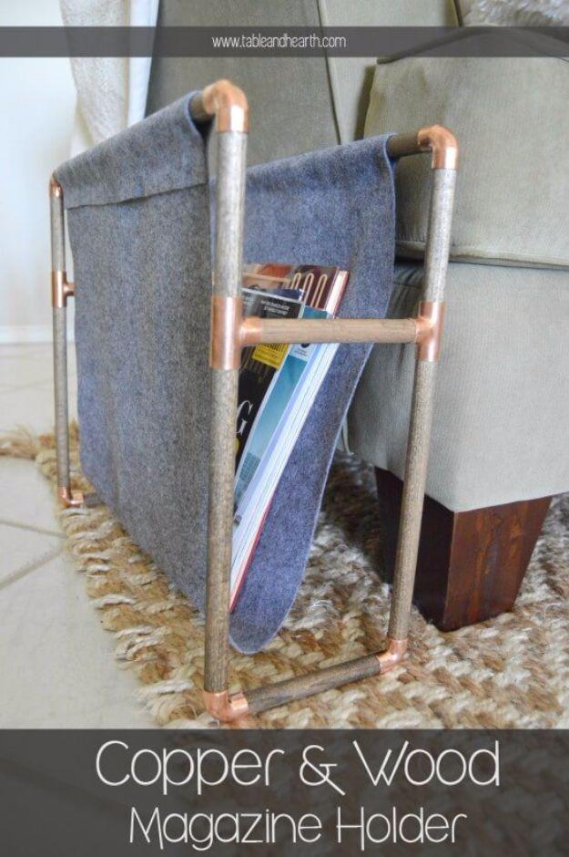 DIY Hacks for Renters - Copper Pipe Magazine Holder - Easy Ways to Decorate and Fix Things on Rental Property - Decorate Walls, Cheap Ideas for Making an Apartment, Small Space or