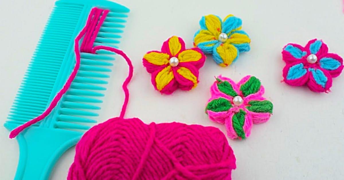 Make A Yarn Flower Using A Comb