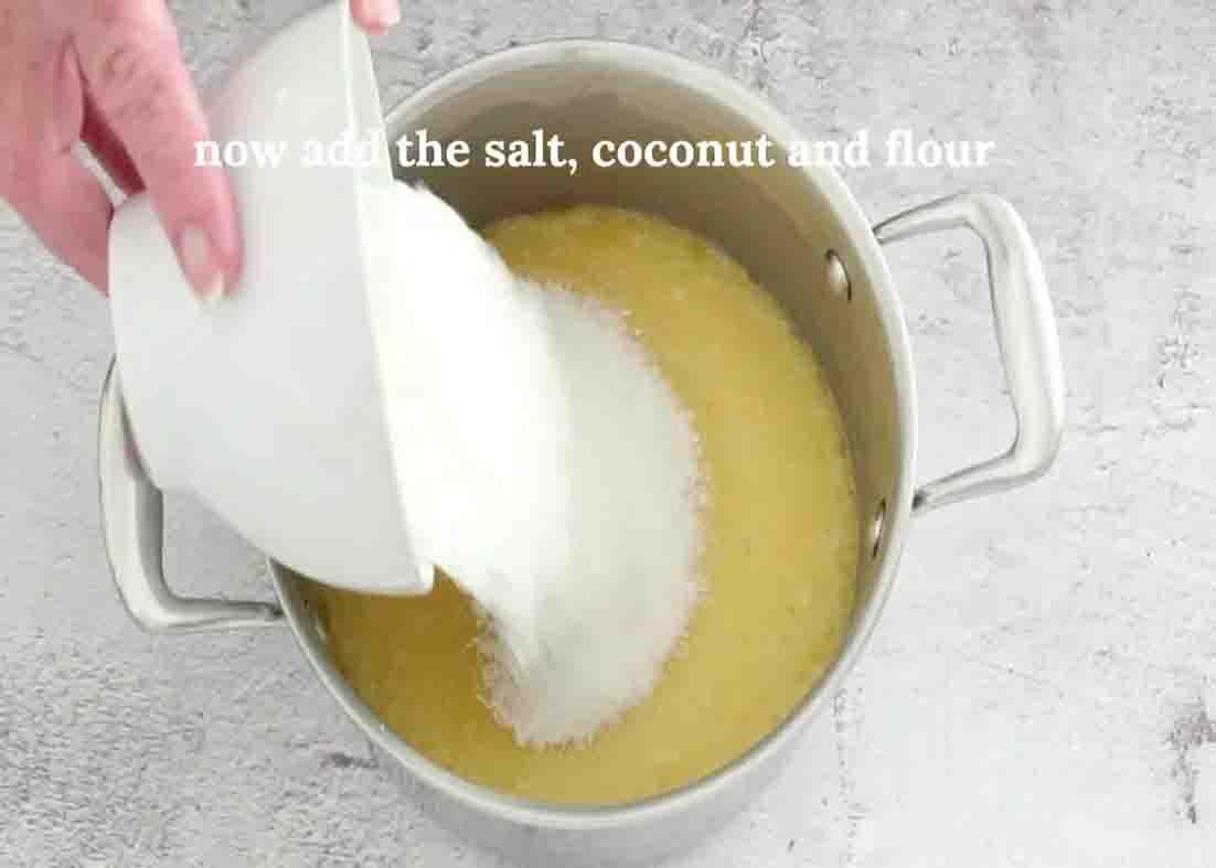 Combining the the ingredients for the coconut lemon slice recipe
