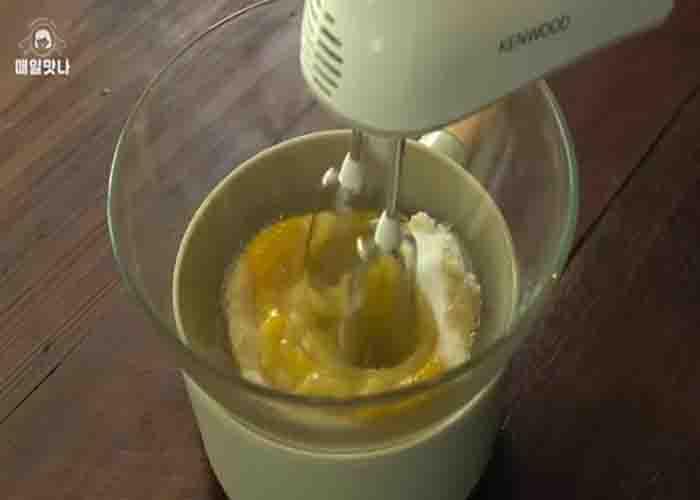 Making the batter for the coffee bean bread recipe