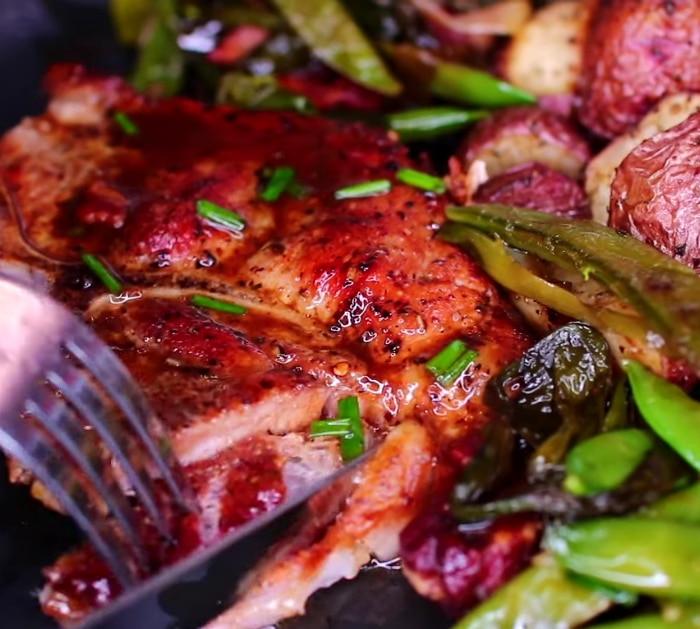 Easy To Make Skillet Seared Pork Chops & Vegetables