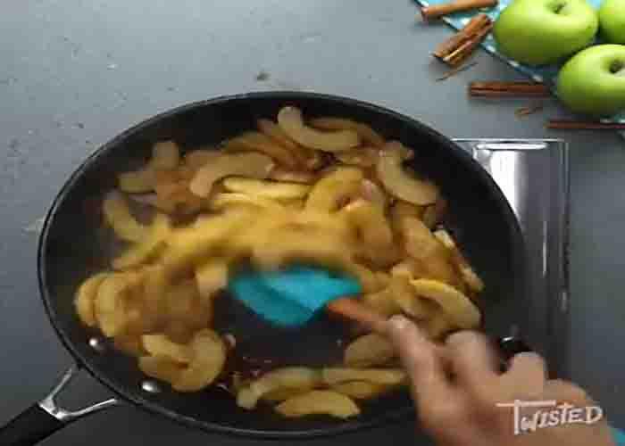 Cooking the apples for the caramel apple ice box cake