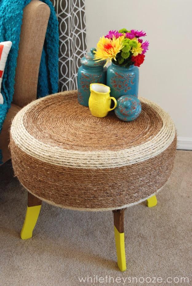 Trash Pile Tire Trendy Table, a simple upcycle project for a beginner crafter and a favorite pick from this roundup