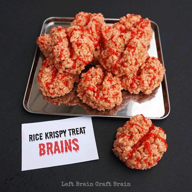 Spooky snack recipe, simple make-ahead option and easy recipe inspiration, featuring rice krispy treat brains