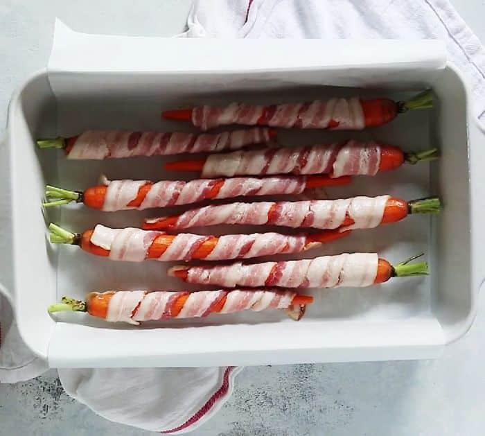 Easy to Make Sriracha Maple Bacon-Wrapped Carrots
