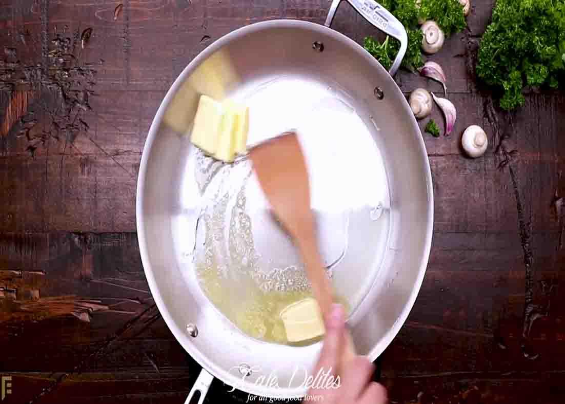 Melting the butter for the butter garlic mushrooms recipe