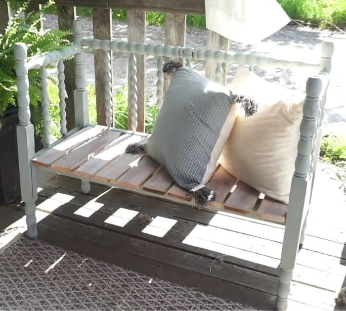 Easy To Build DIY Outdoor Bench Using Cinder Blocks & An Old Bed Frame
