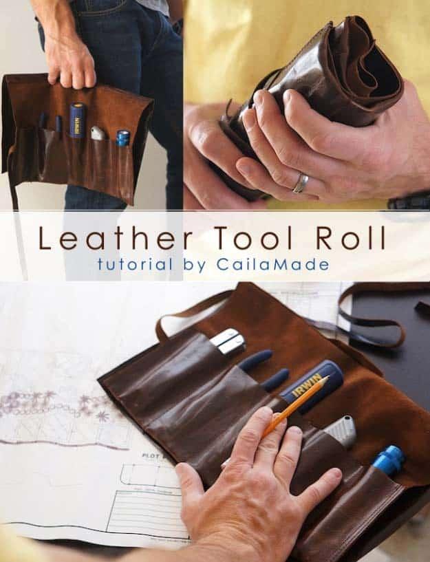 DIY Gifts For Men Pinterest | Leather Tool Roll | Handmade Christmas Gift Ideas for Your Husband, Dad, Father , Brother | Unique Homemade Presents to Give Him for Christmas, Birthd