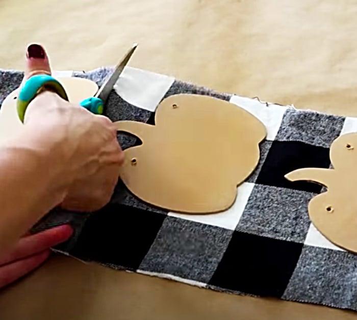 Cover Wooden Pumpkins With Buffalo Check Fabric - Autumn Decorating Ideas - Fall DIY
