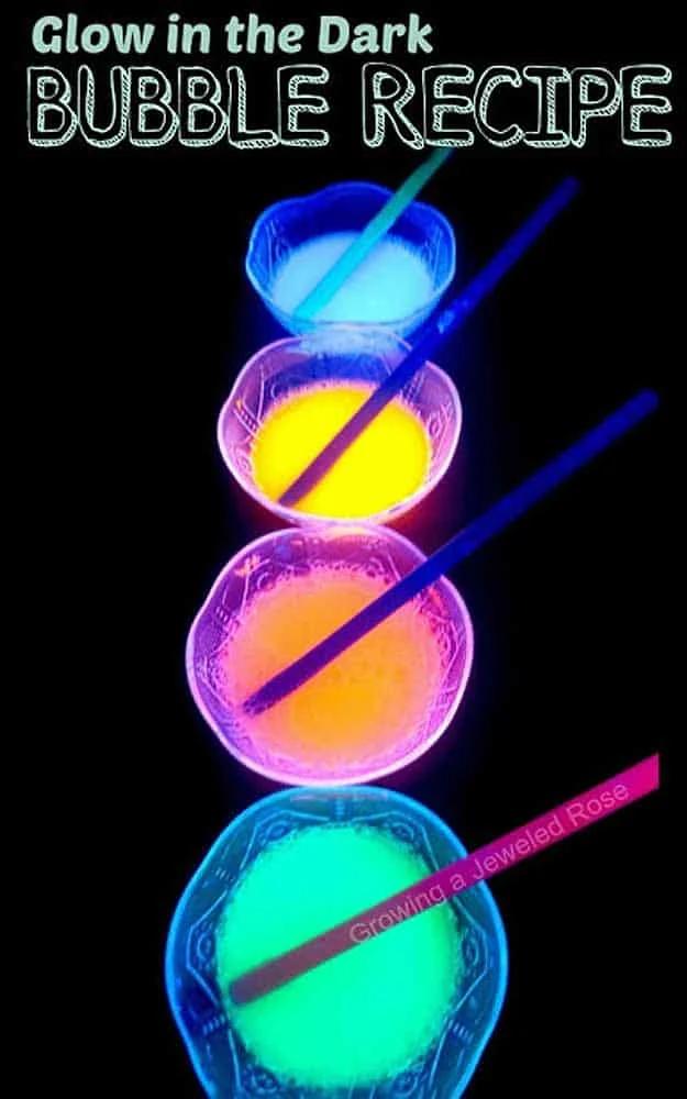 Outdoors DIY Kids Activities for a Party - Glow in the Dark Bubble Recipe - DIY Projects & Crafts by Sueeye at