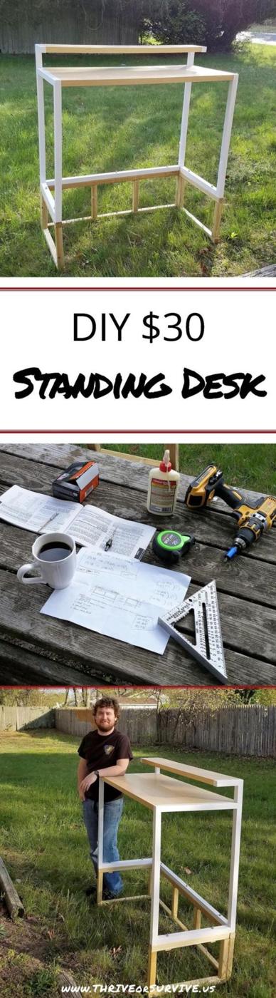 DIY Standing Desk Transformation, cheap to pull off with dollar store finds and a detail guests always ask about