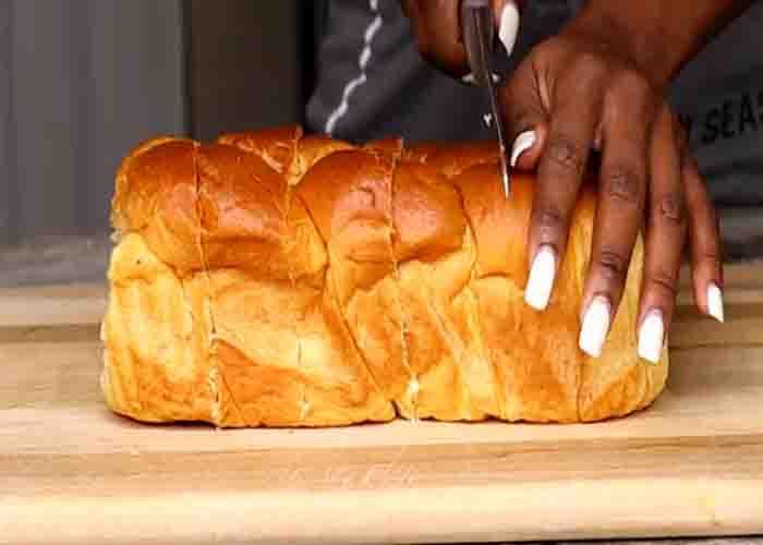 Slicing the brioche loaf