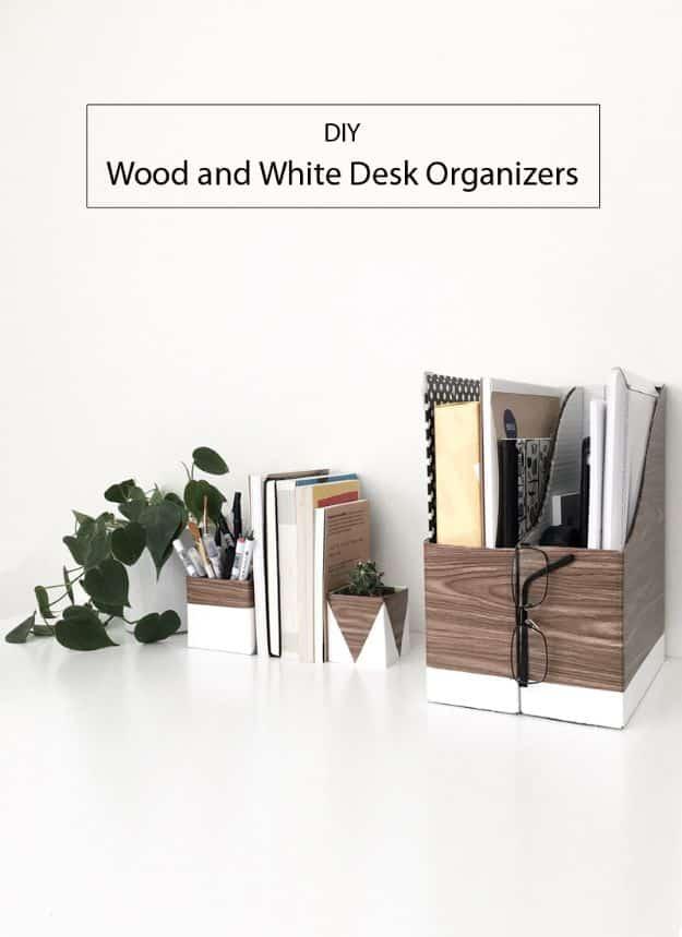 DIY Office Furniture - DIY Wood and White Desk Organizers - Do It Yourself Home Office Furniture Ideas - Desk Projects, Thrift Store Makeovers, Chairs, Office File Cabinets and Org