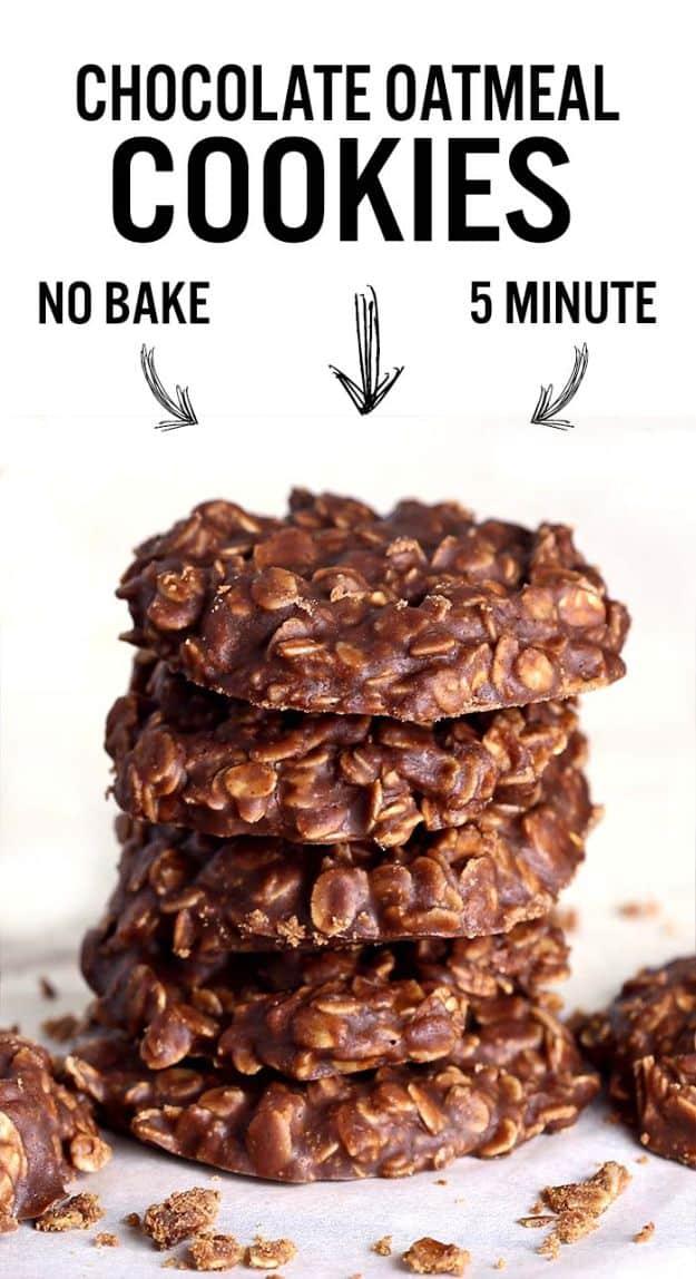 Quick Dessert Recipes - No Bake Chocolate Oatmeal Cookies Recipe - Fast Desserts to Make In Minutes - Sweet Treats, Cookies, Cake and Snack Ideas