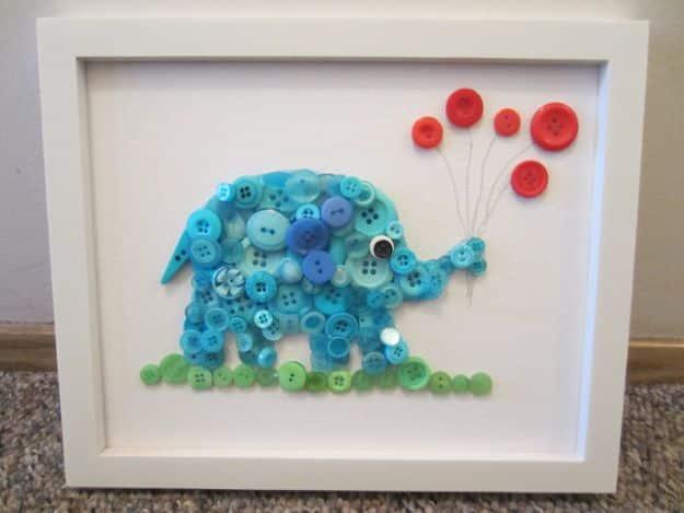 Button Elephant, a creative addition to a gender themed nursery and a soft, personal touch for the nursery wall