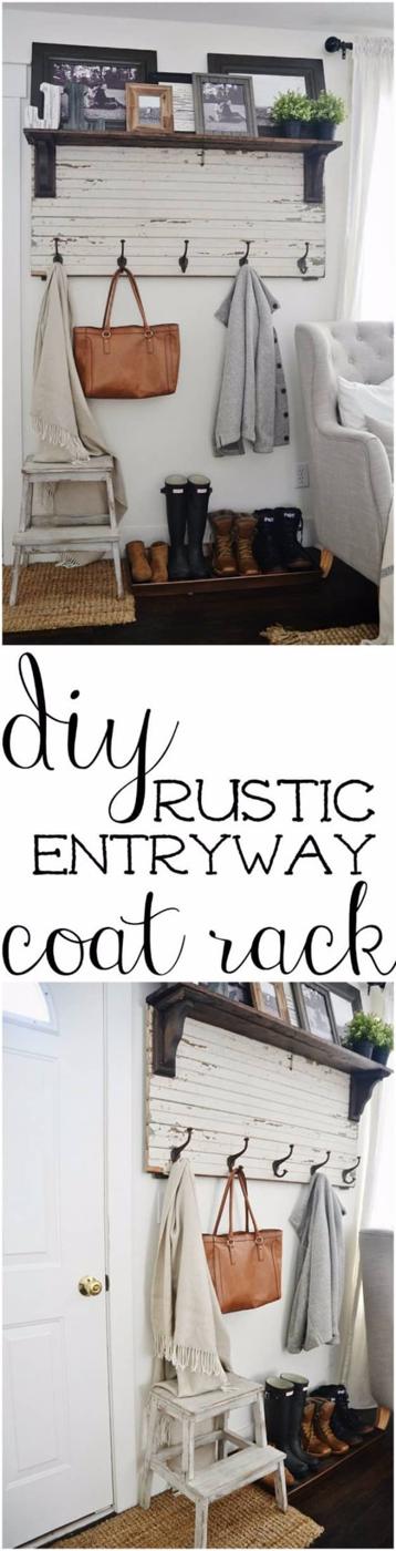 DIY Rustic Entryway Coat Rack, one of the best picks on this list and an idea worth saving for later