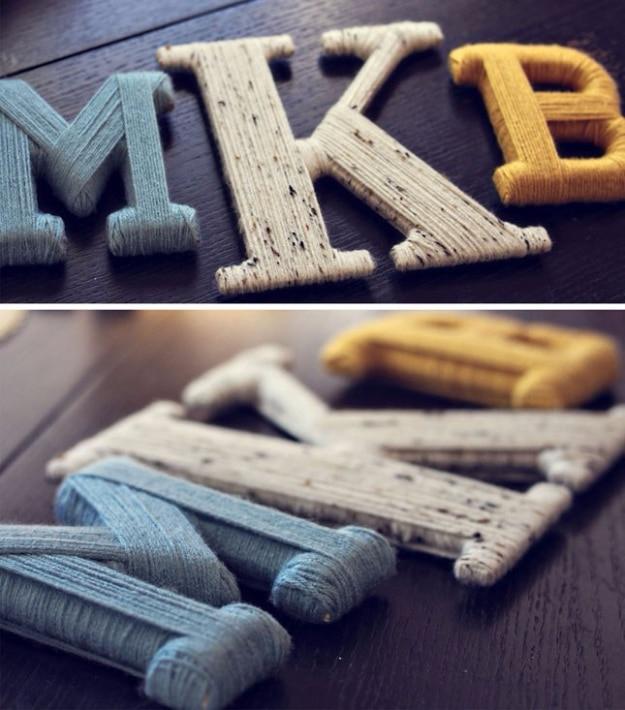 Yarn Wrapped Letters, an easy project for a beginner crafter and a pretty accent piece for a shelf or wall
