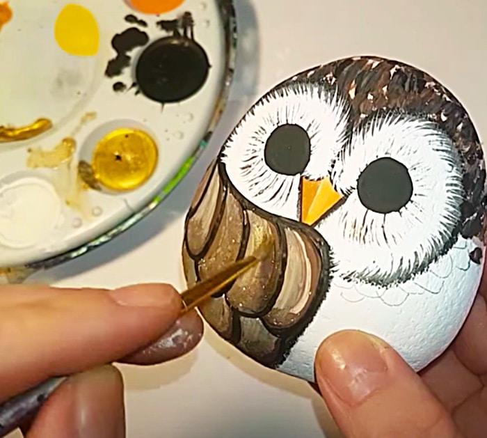 Use Craft Paint To Paint An Owl On A Smooth Rock