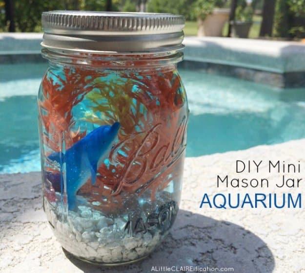 DIY Mini Mason Jar Aquariums, a fun weekend craft with a jar and a few extras and an easy DIY using a jar and basic supplies