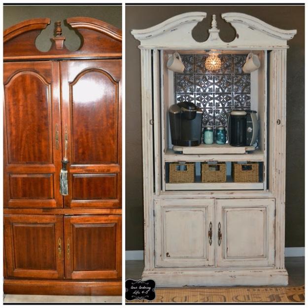Armoire Turned Coffee Bar, a budget friendly way to update a room and a creative way to give an old piece new life