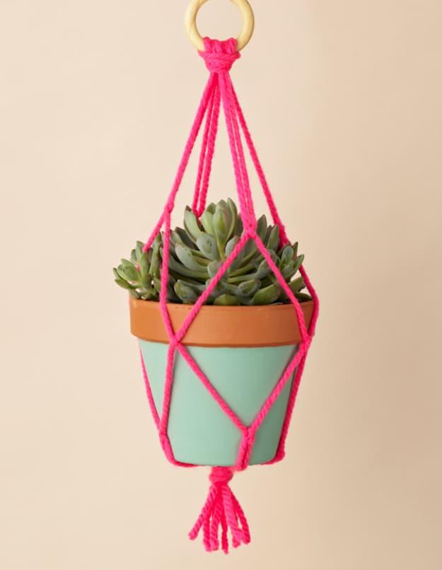 Macrame Yarn Plant Hangers, a fun DIY yarn craft worth trying this weekend and a colorful way to use up leftover yarn