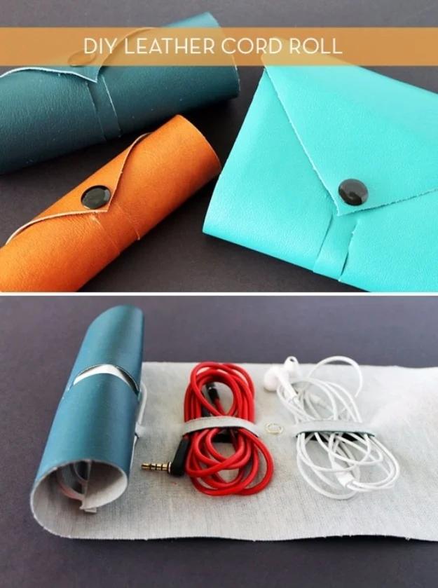 DIY Leather Cord Roll, easy to fit into a free afternoon and a great fix using stuff you already have on a shelf