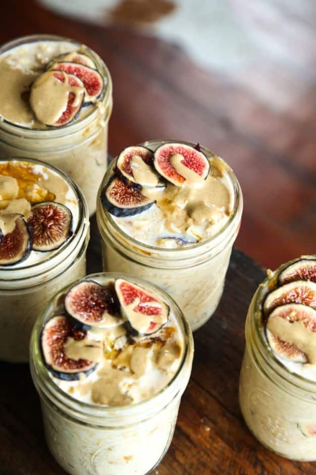 Overnight Oats Recipes - Maple + Fig + Tahini Overnight Oats - Easy Breakfast Recipe Idea - Healthy Fruit to Add Blueberry, Banana, Strawberry and Pineapple, Apple Cinnamon - Brunc