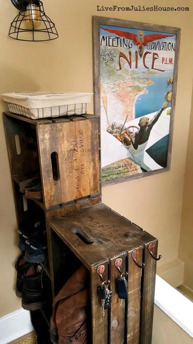 DIY Wooden Crate Shoe Rack, quick enough to finish before nap time and a project worth saving for a free weekend
