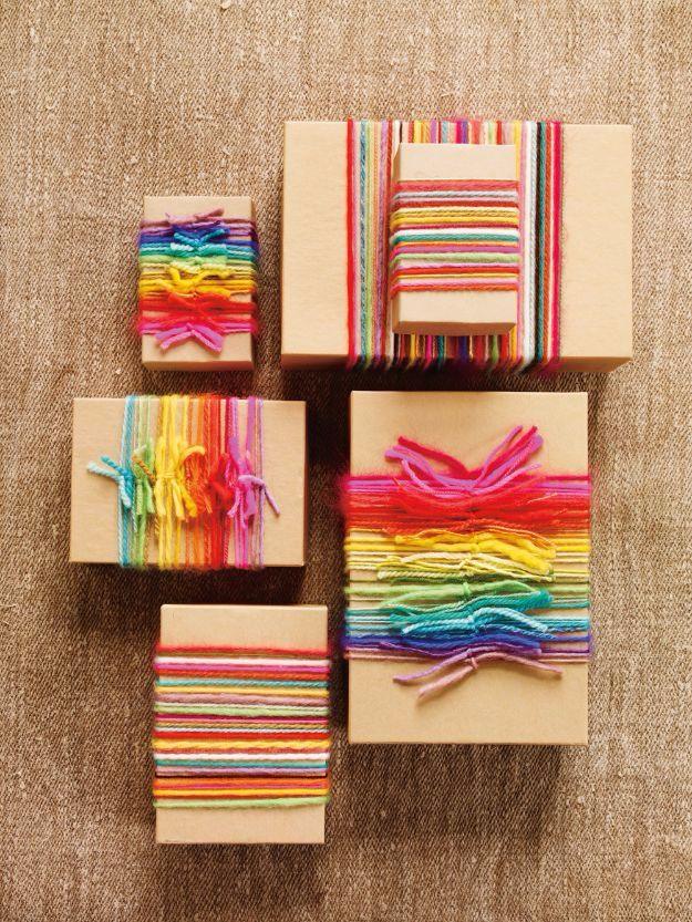 Wrap Gifts In Yarn, a creative way to add texture with yarn and a simple craft using basic supplies on hand