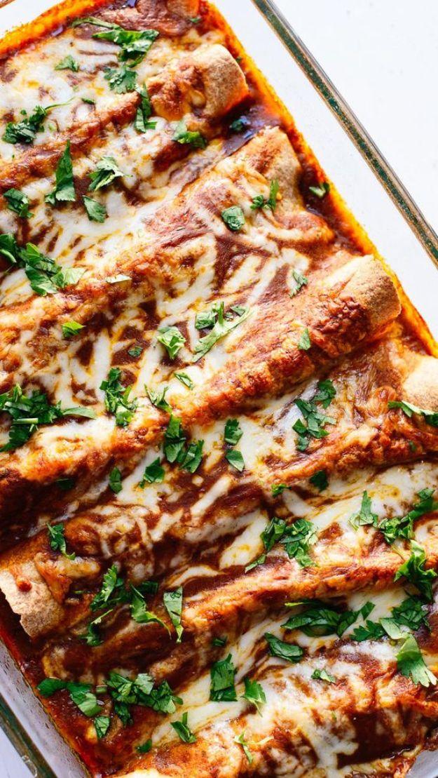 Enchiladas -Veggie Black Bean Enchiladas - Best Easy Enchilada Recipes and Enchilada Casserole With Chicken, Beef, Cheese, Shrimp, Turkey and Vegetarian - Healthy Salsa for Green V