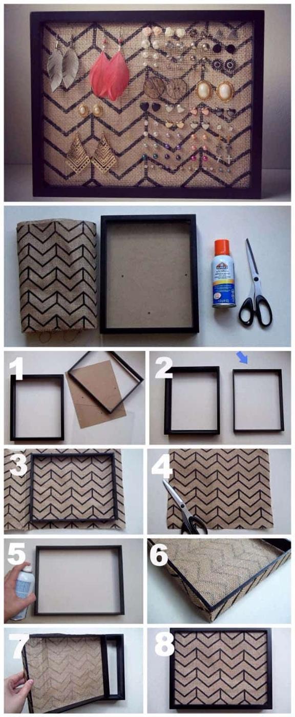 DIY Projects with Burlap and Creative Burlap Crafts for Home Decor, Gifts and More | Burlap Frame Earring Holder