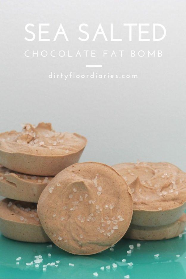 Keto Fat Bombs and Best Ketogenic Recipe Ideas to Make At Home - Sea Salted Chocolate Fat bombs - Easy Recipes With Peanut Butter, Cream Cheese, Chocolate, Coconut Oil, Coffee low