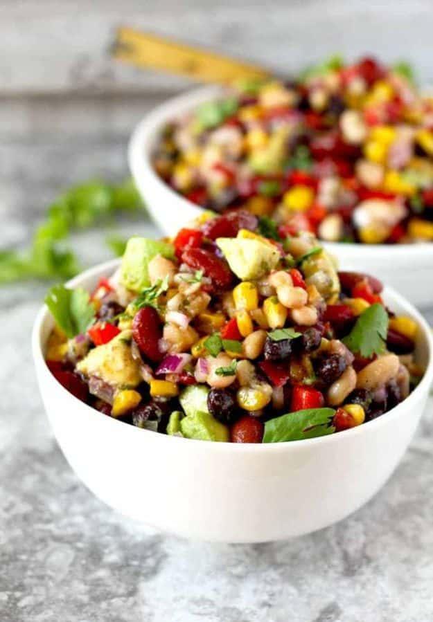Best Mexican Food Recipes - Mexican Three Bean Salad - Authentic Mexican Foods and Recipe Ideas for Casseroles, Quesadillas, Tacos, Appetizers, Tamales, Enchiladas, Crockpot, Chick