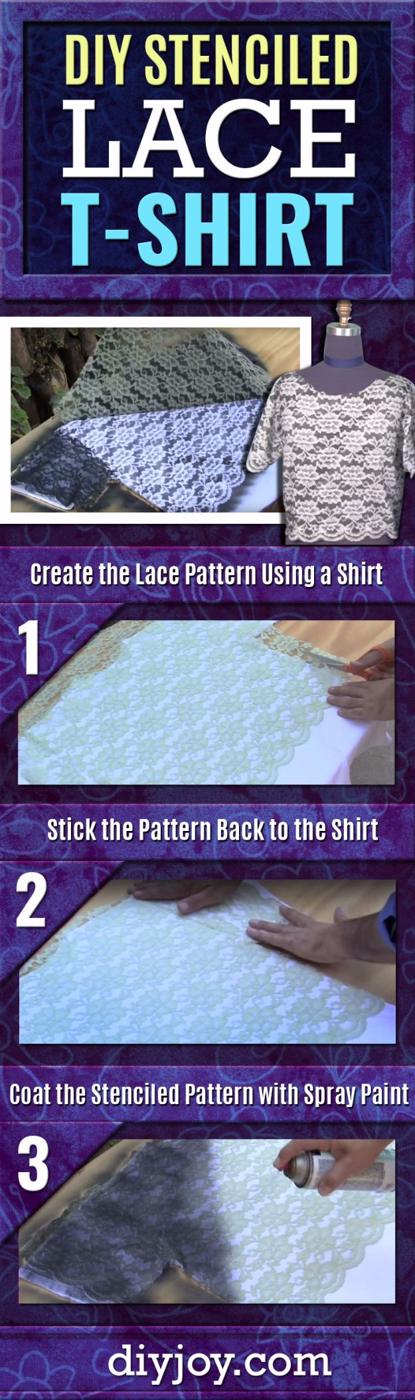 Spray Painting Tips and Tricks - DIY Stenciled Lace T-Shirt - Home Improvement Ideas and Tutorials for Spray Painting Furniture, House, Doors, Trim, Windows and Walls - Step by Ste