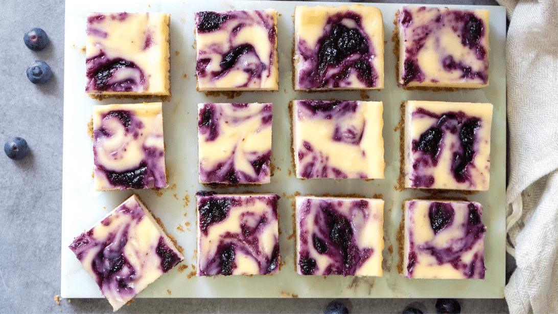 Easy Blueberry Swirl Cheesecake Bars Recipe