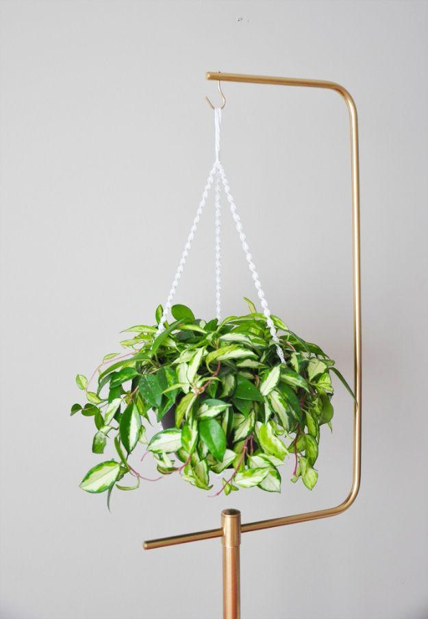 DIY Macramé Plant Hanger And Gold Plant Stand, a handmade greenery feature, a fast weekend build even for a novice