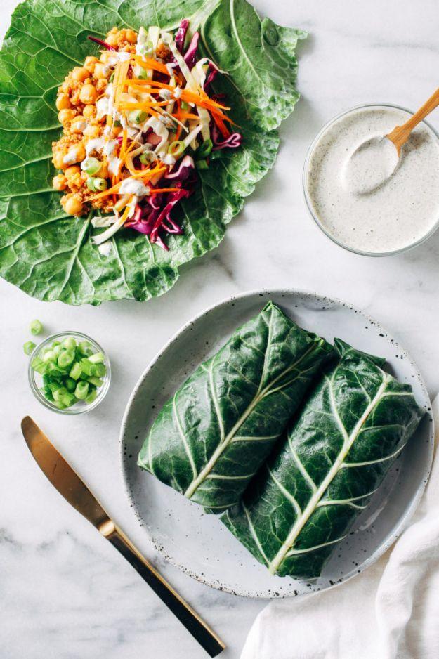 Recipes for Clean Eating - Barbecue Chickpea Collard Wraps with Hemp Ranch Dressing - Raw and Whole Foods, Unprocessed Meal and Snack Ideas for Lunch and Dinner - Fresh, Healthy Fo