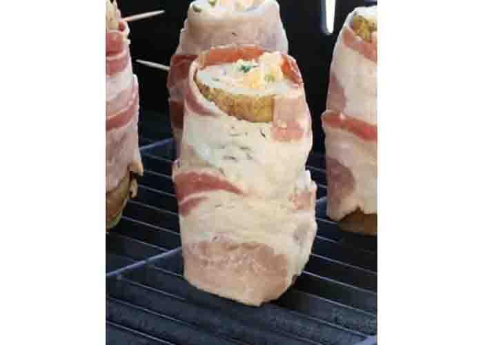 Grilling the potato volcanoes