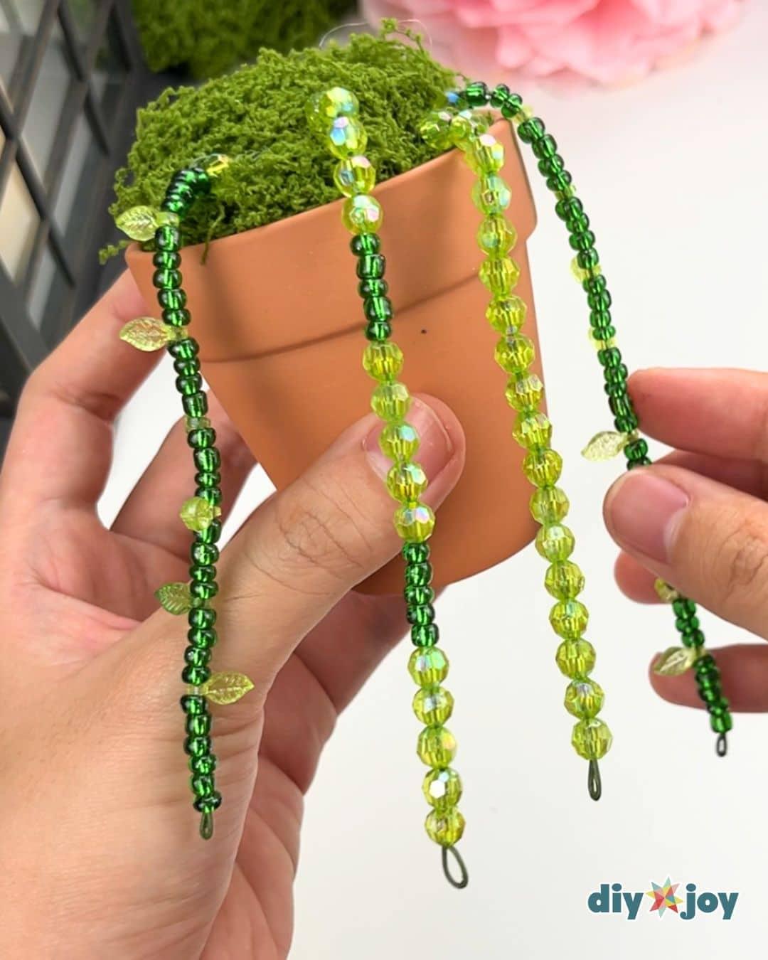 Tiny Beaded Vine Desk Plant — attaching the vines