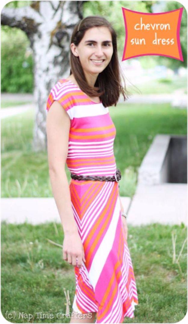DIY Dresses to Sew for Summer - Chevron Sun Dress - Best Free Patterns For Dress Ideas - Easy and Cheap Clothes to Make for Women and Teens - Step by Step Sewing Projects - Short,